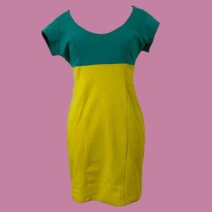 Kardashian Kollection Two Tone Bodycon Turquoise Yellow Dress L Womens